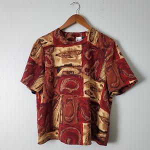Vintage | 90s Abstract Multi-colored Casual Short Sleeve Blouse Top